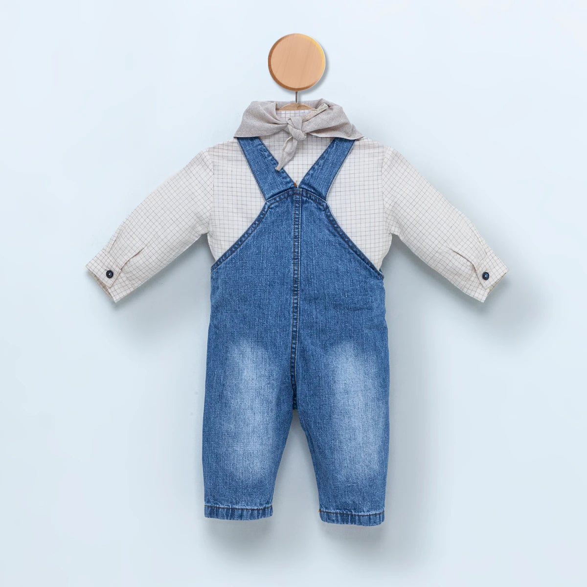 Mavi Ayıcık Figürlü Erkek Bebek Denim Tulum Takım