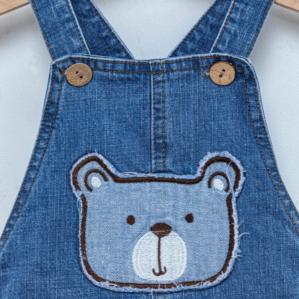 Mavi Ayıcık Figürlü Erkek Bebek Denim Tulum Takım