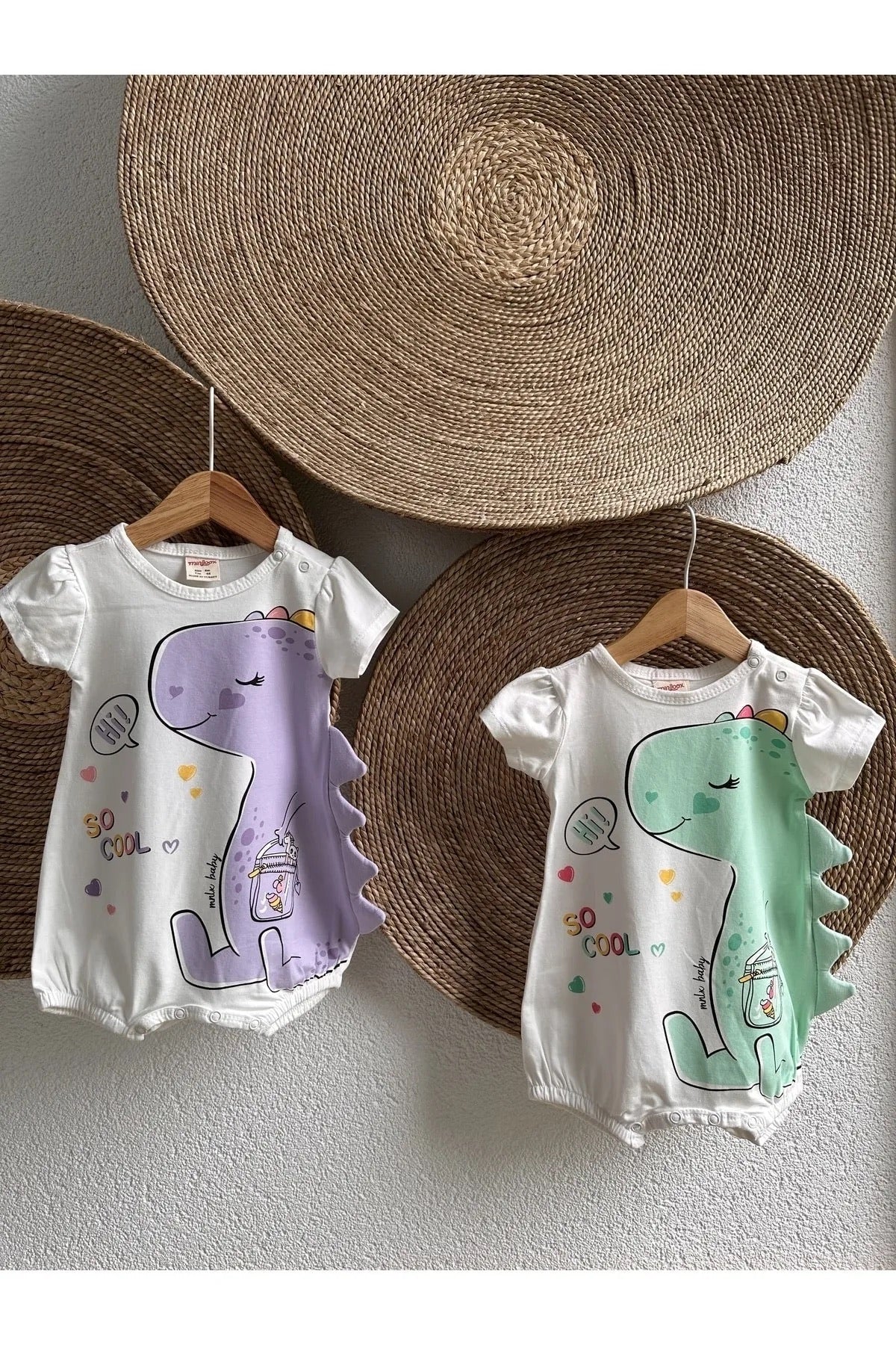 Lila Dinazor Baskılı Çıtçıtlı Bebek Body