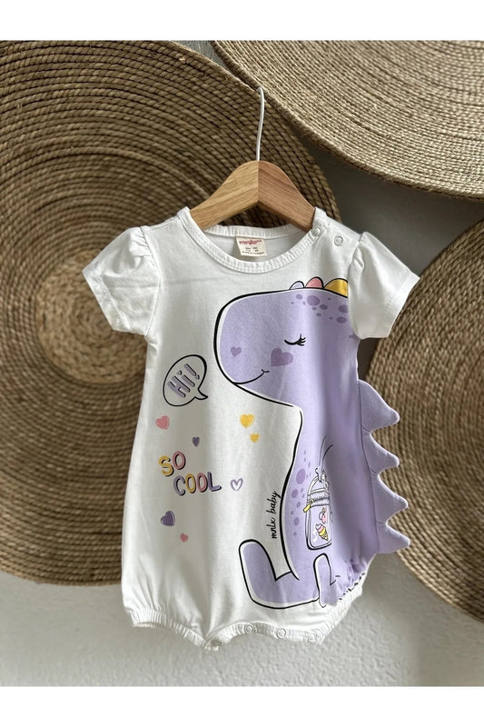 Lila Dinazor Baskılı Çıtçıtlı Bebek Body