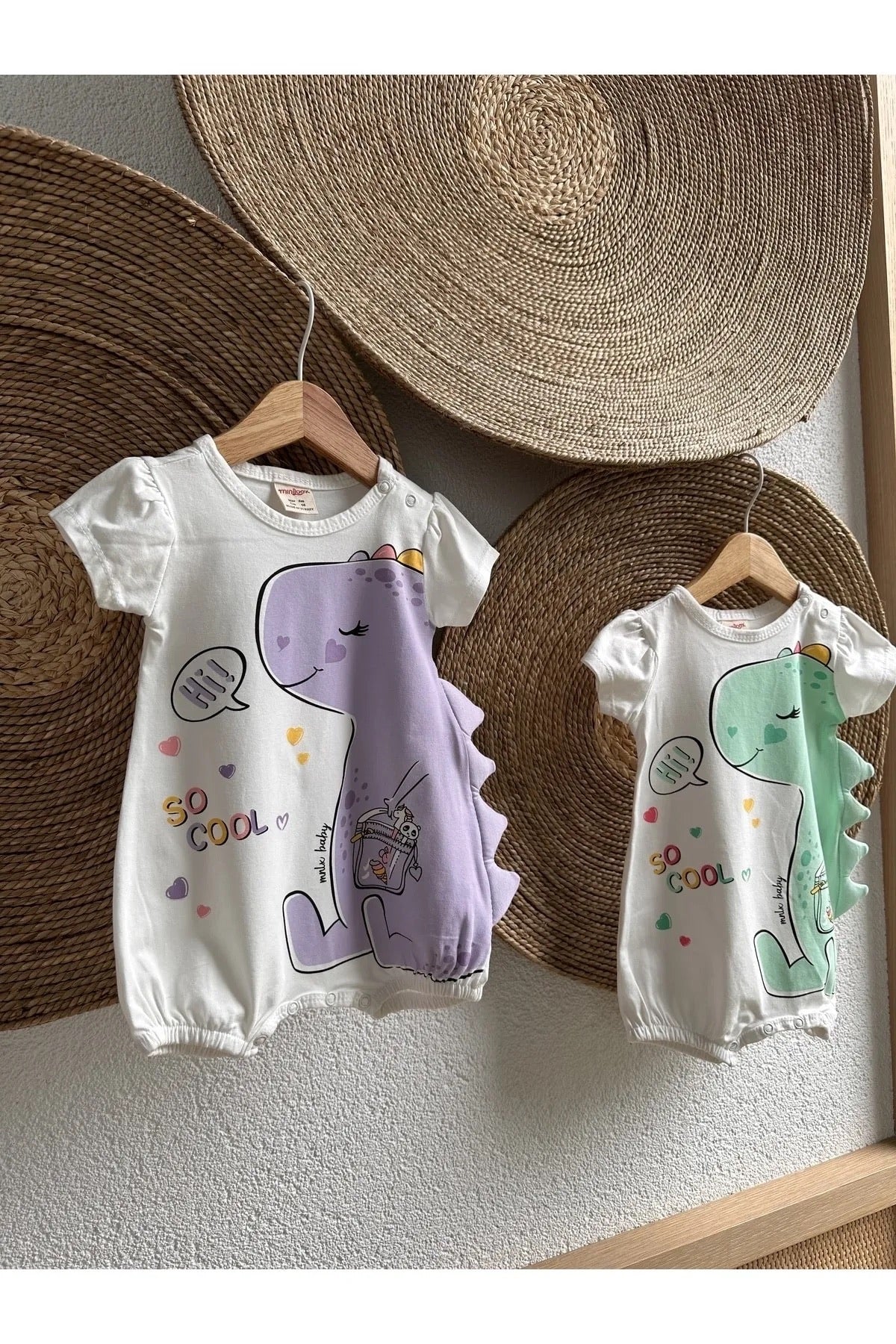 Lila Dinazor Baskılı Çıtçıtlı Bebek Body