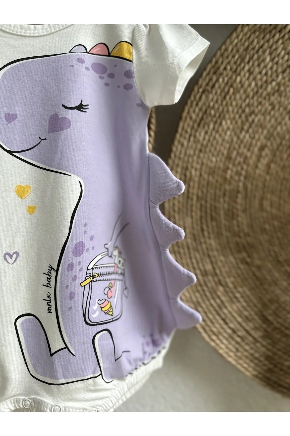 Lila Dinazor Baskılı Çıtçıtlı Bebek Body