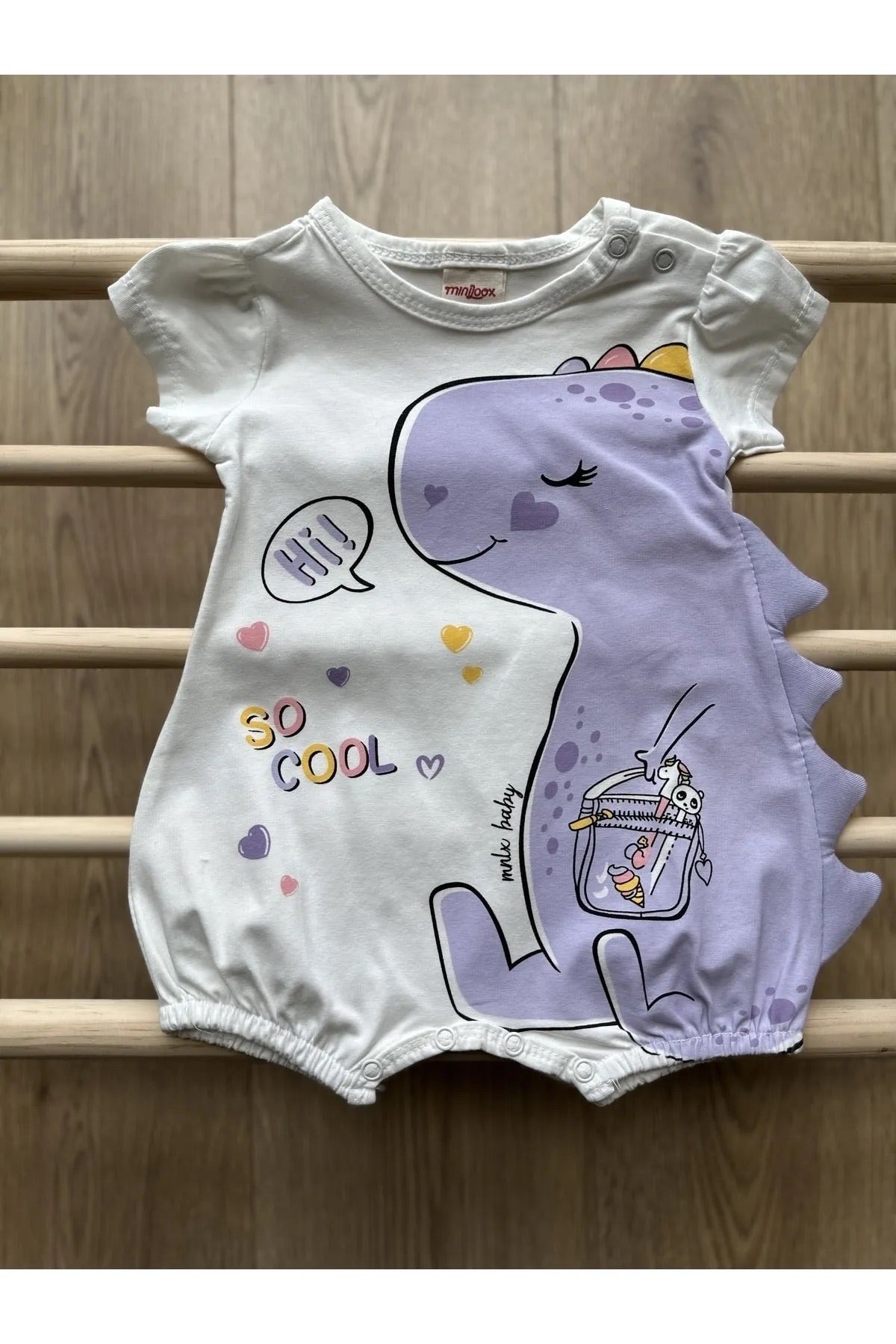 Lila Dinazor Baskılı Çıtçıtlı Bebek Body