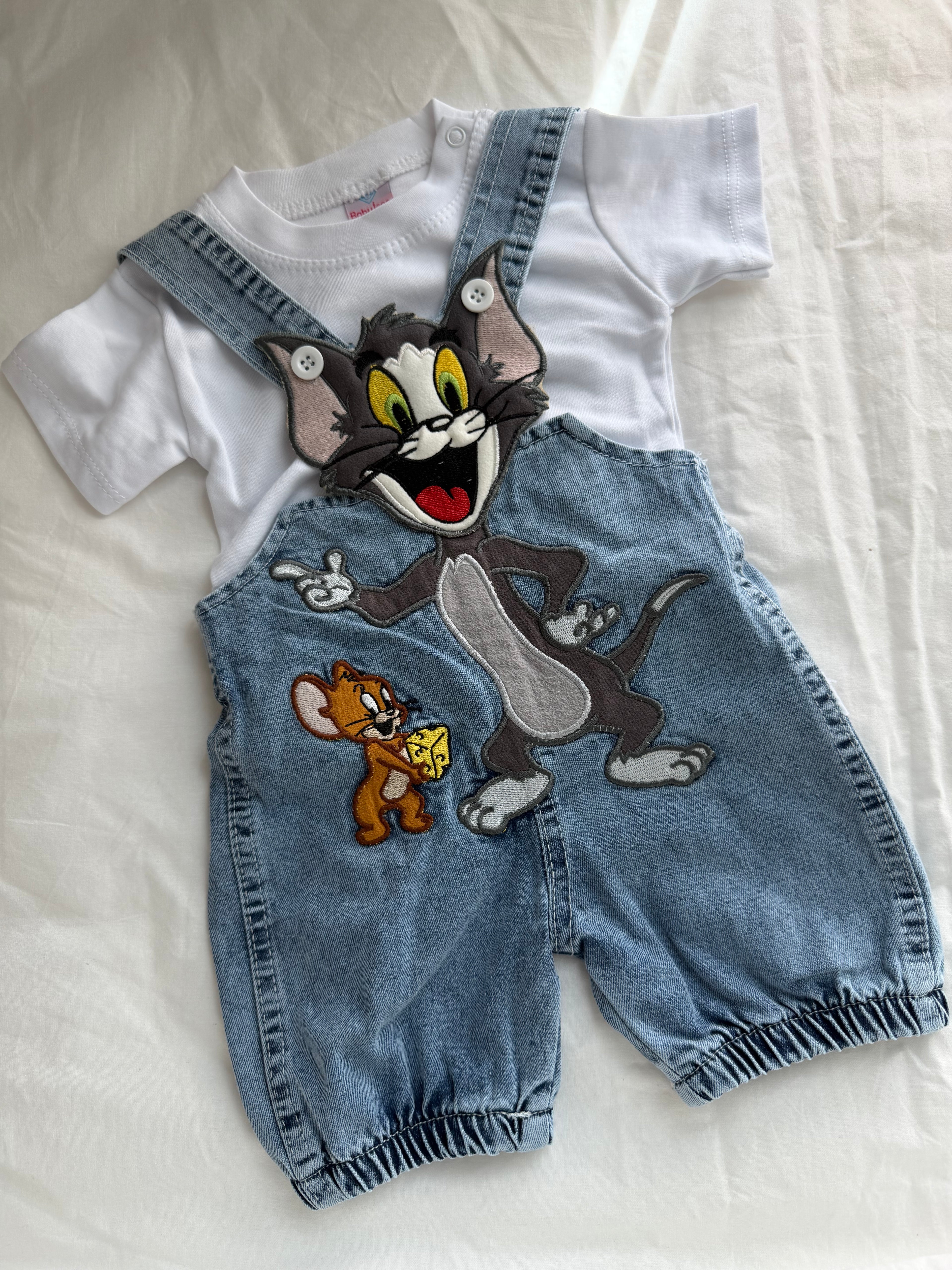 Denim Tom ve Jerry Unisex Bebek Salopet