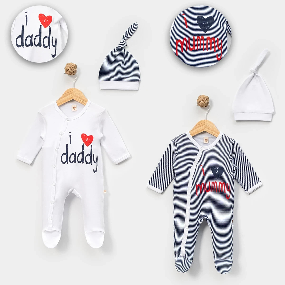 Lacivert Çizgili Mommy Daddy 2li Bebek Tulumu