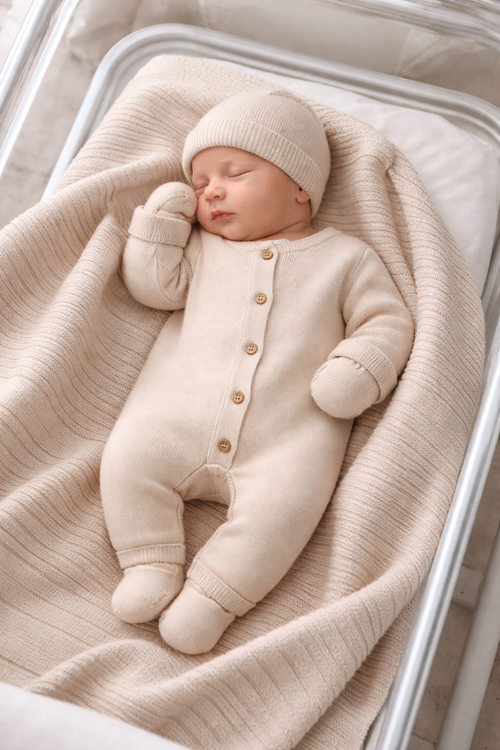 Bej Triko Tulumlu 5'li Unisex Bebek Hastane Çıkış Seti
