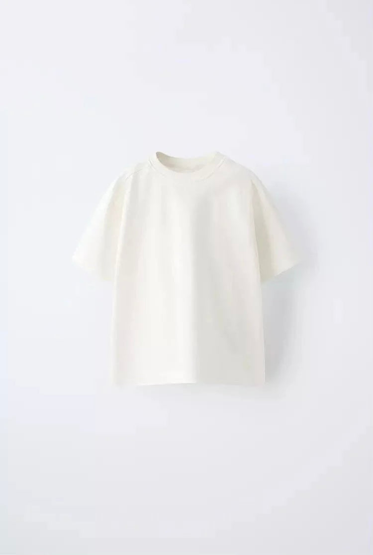 Beyaz Oversize %100 Pamuk Unisex Çocuk Tshirt