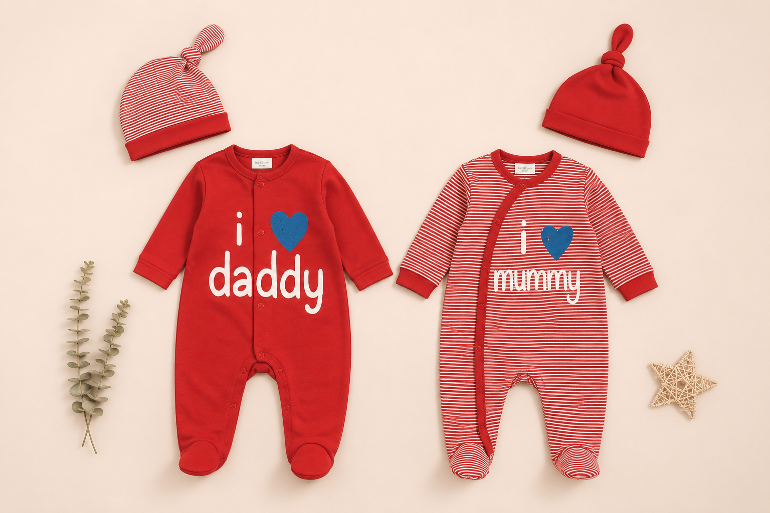Kırmızı Mommy Daddy 2li Bebek Tulumu
