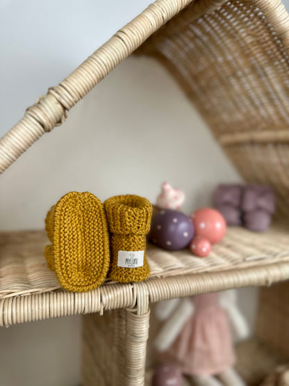 Hardal Handmade Örgü Fiyonk Detaylı Kız Bebek Patik