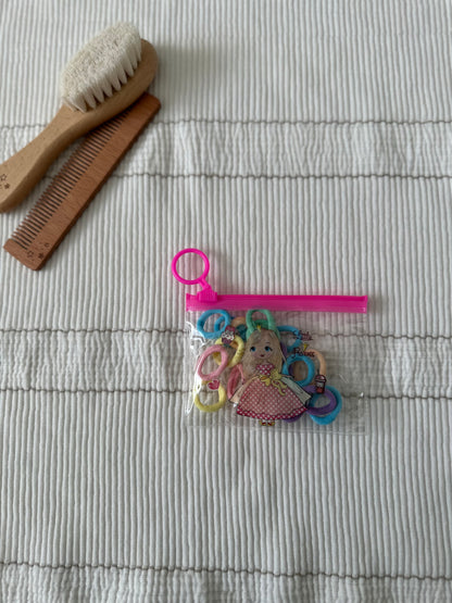 Prenses Desenli Şeffaf Cüzdanlı Renkli Kız Çocuk Lastik Toka