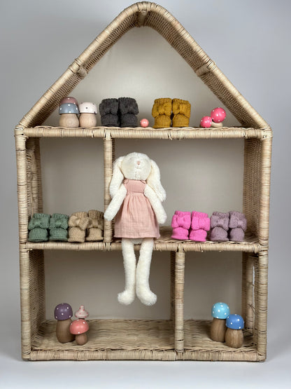 Bej Handmade Örgü Fiyonk Detaylı Kız Bebek Patik