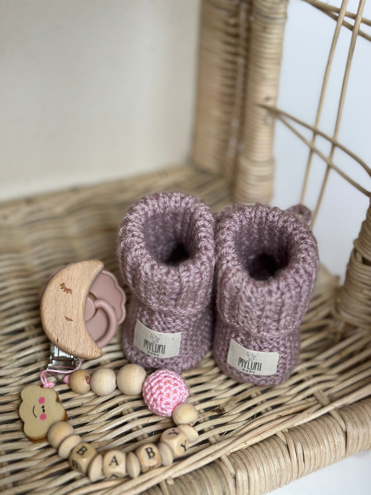 Gül Kurusu Handmade Bilekten Bağcıklı Kız Bebek Patik