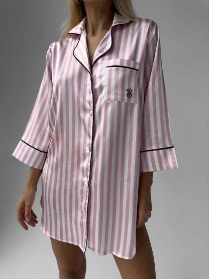 Pembe Çizgili Saten VS Kadın Gecelik