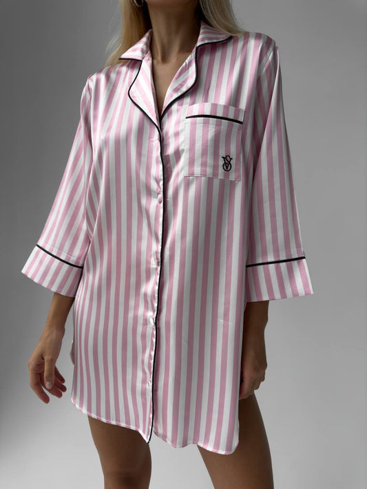 Pembe Çizgili Saten VS Kadın Gecelik