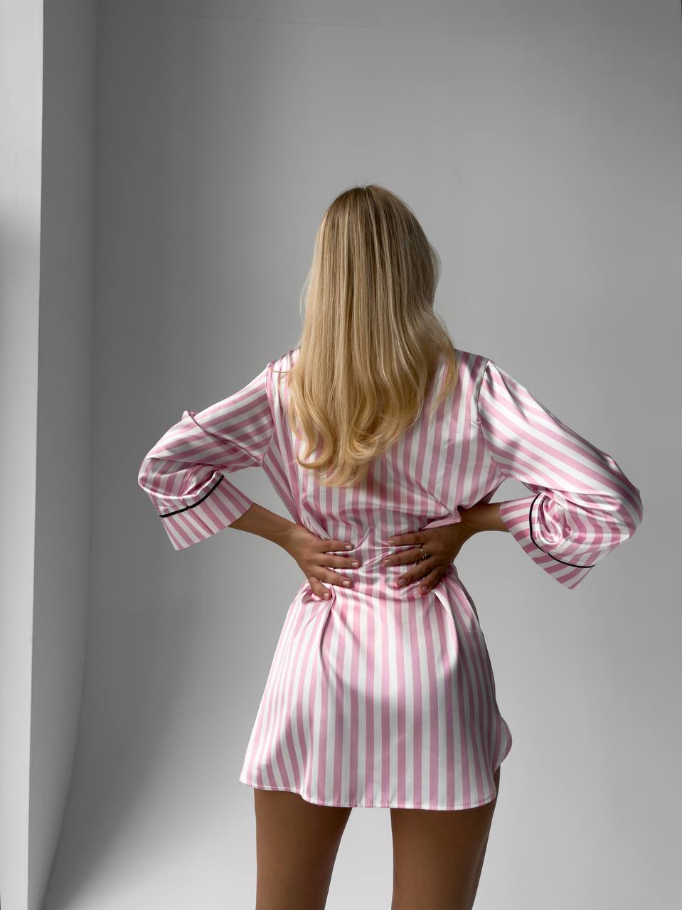 Pembe Çizgili Saten VS Kadın Gecelik