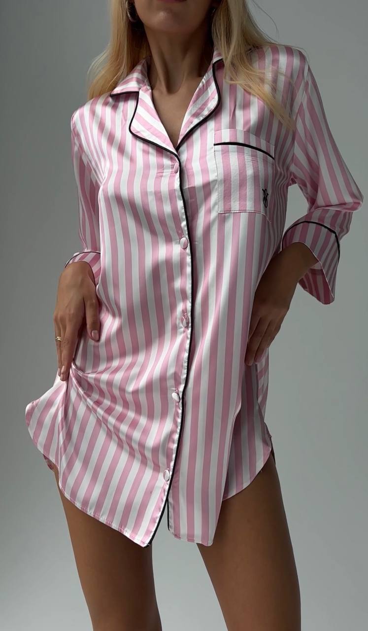 Pembe Çizgili Saten VS Kadın Gecelik