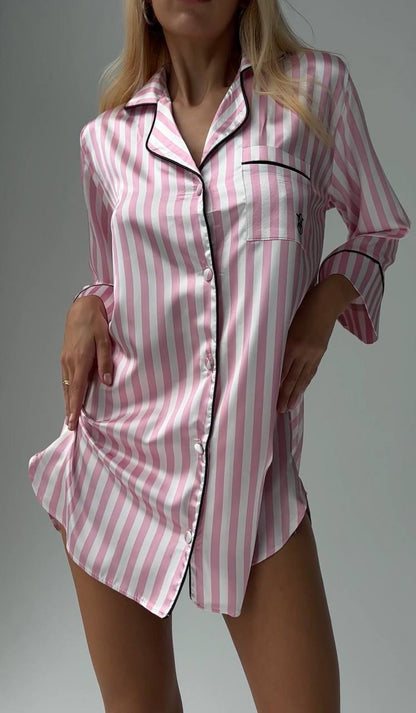Pembe Çizgili Saten VS Kadın Gecelik