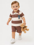 Kahverengi Teddy Bear Baskılı Erkek Bebek Şortlu Takım