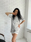 Beyaz Saten Gömlek Şortlu VS Kadın Pijama Takımı