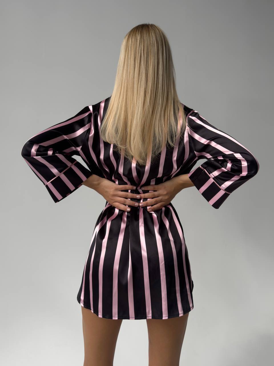 Siyah Pembe Çizgili Saten VS Kadın Gecelik