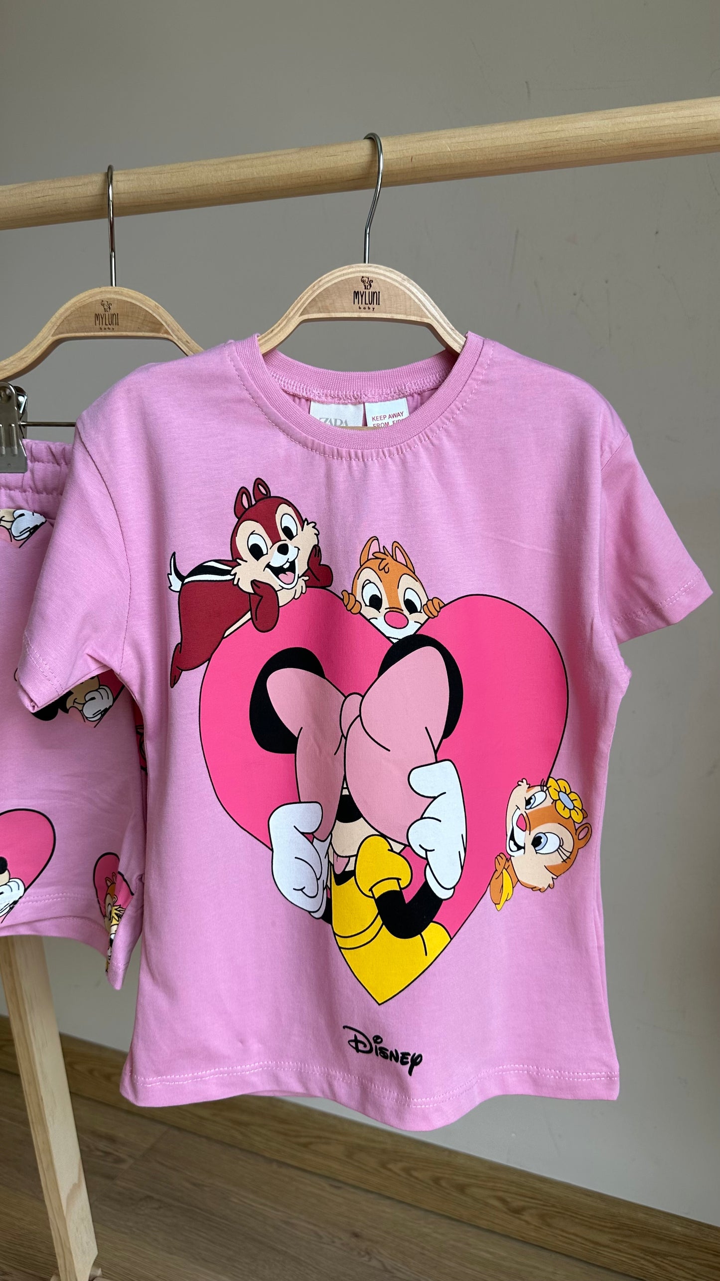 Pembe Disney Baskılı Kız Bebek Şortlu Takım