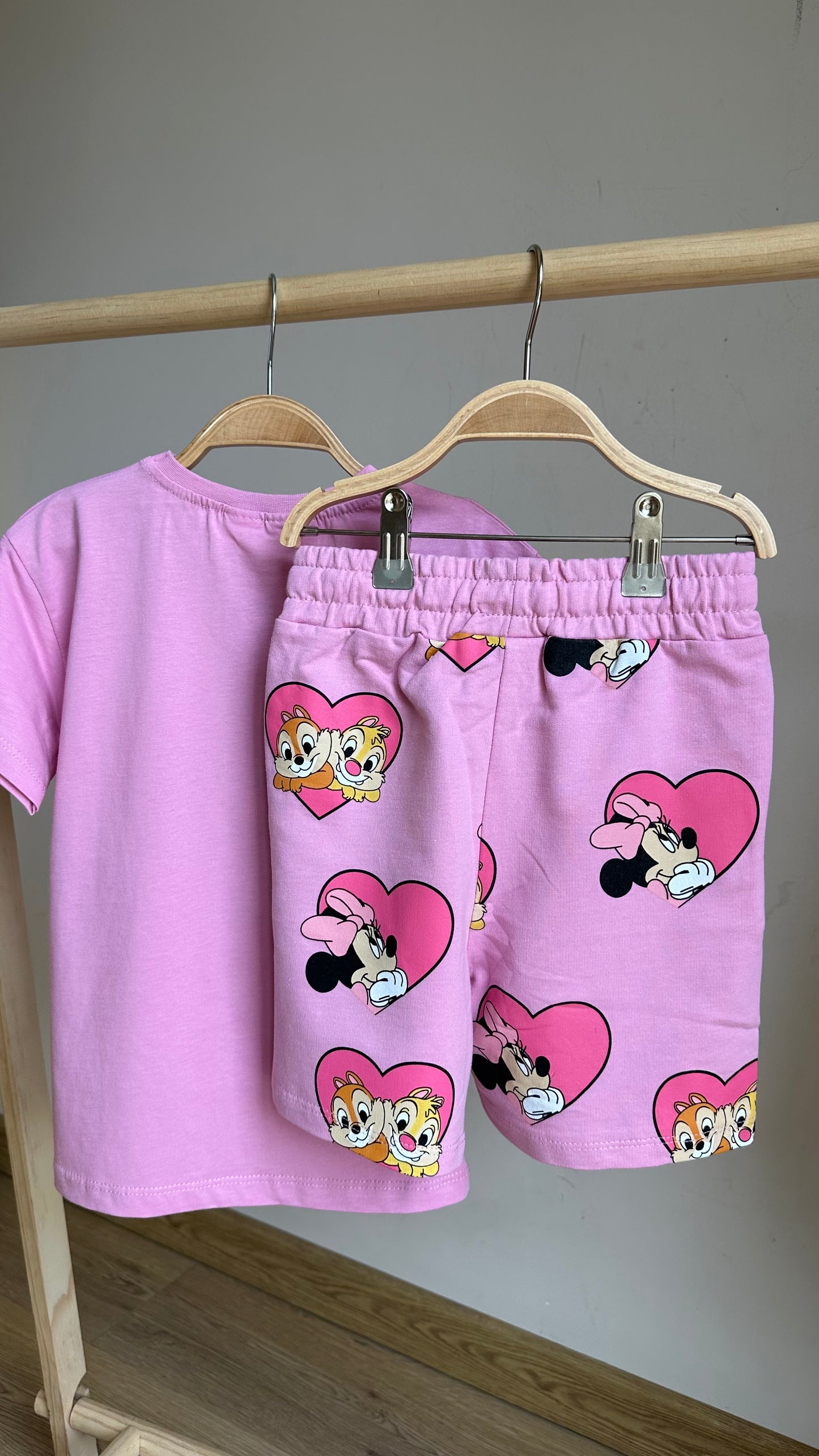 Pembe Disney Baskılı Kız Bebek Şortlu Takım