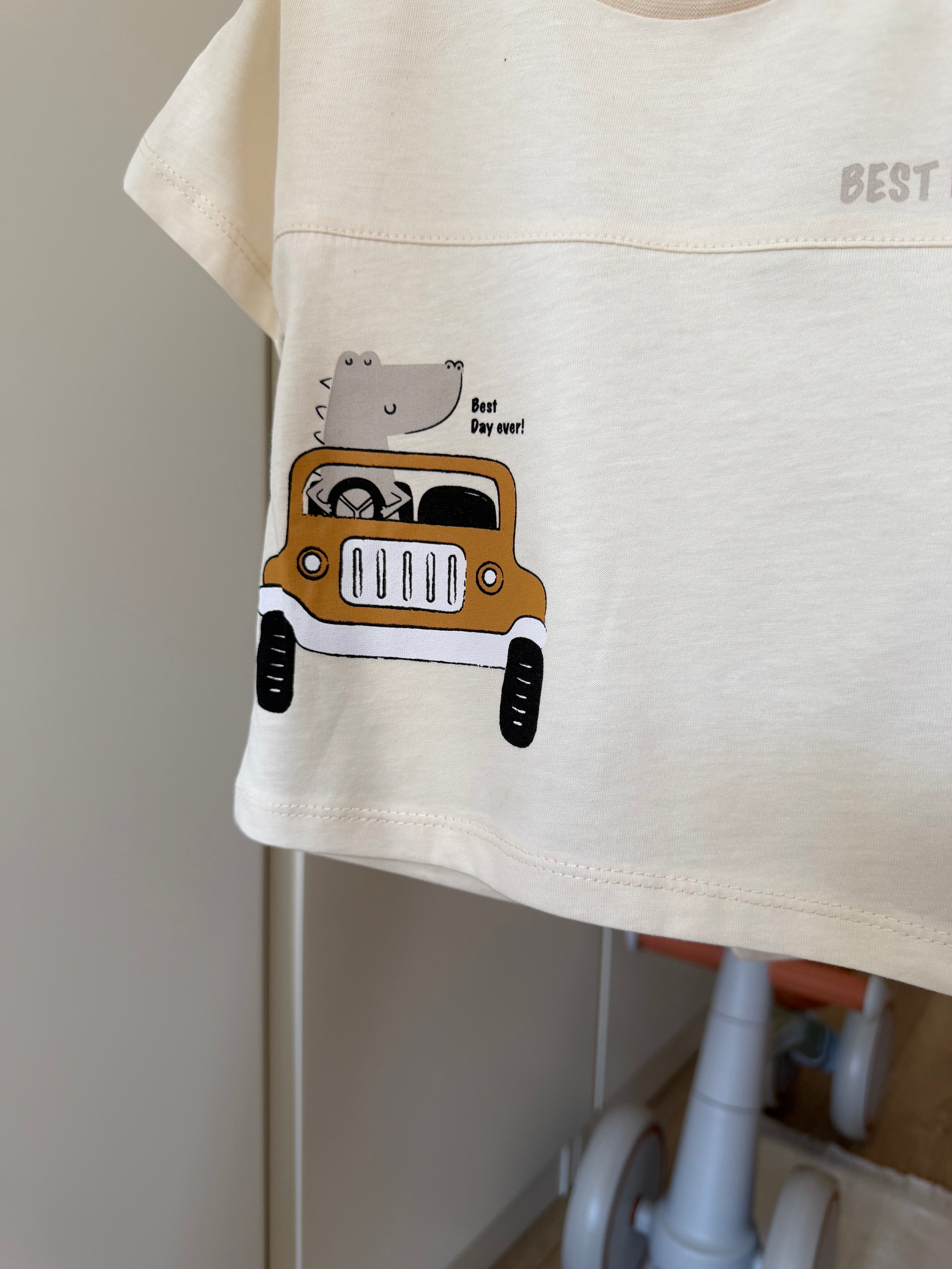 Araba Baskılı Denim Şortlu Erkek Bebek Takım