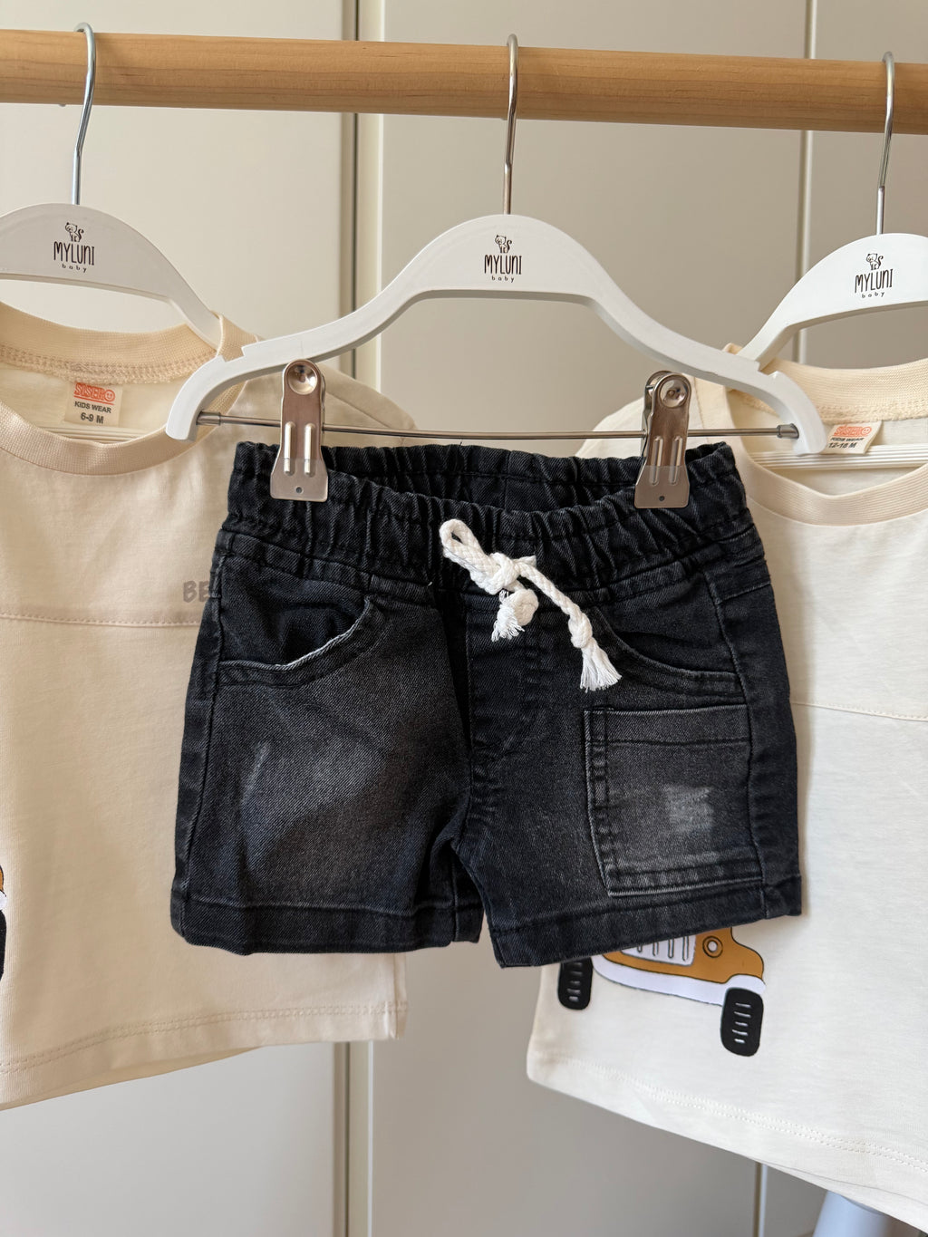 Araba Baskılı Denim Şortlu Erkek Bebek Takım