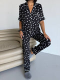 Siyah Puantiyeli Saten Kadın Pijama Takımı