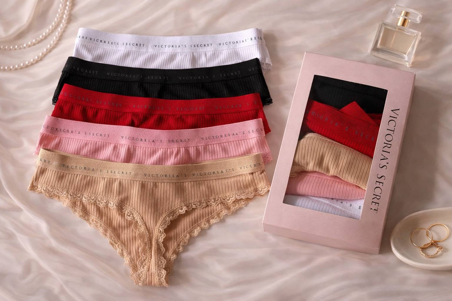 Soft Rib Dantel Detaylı Tanga 5'li Kadın Külot Seti