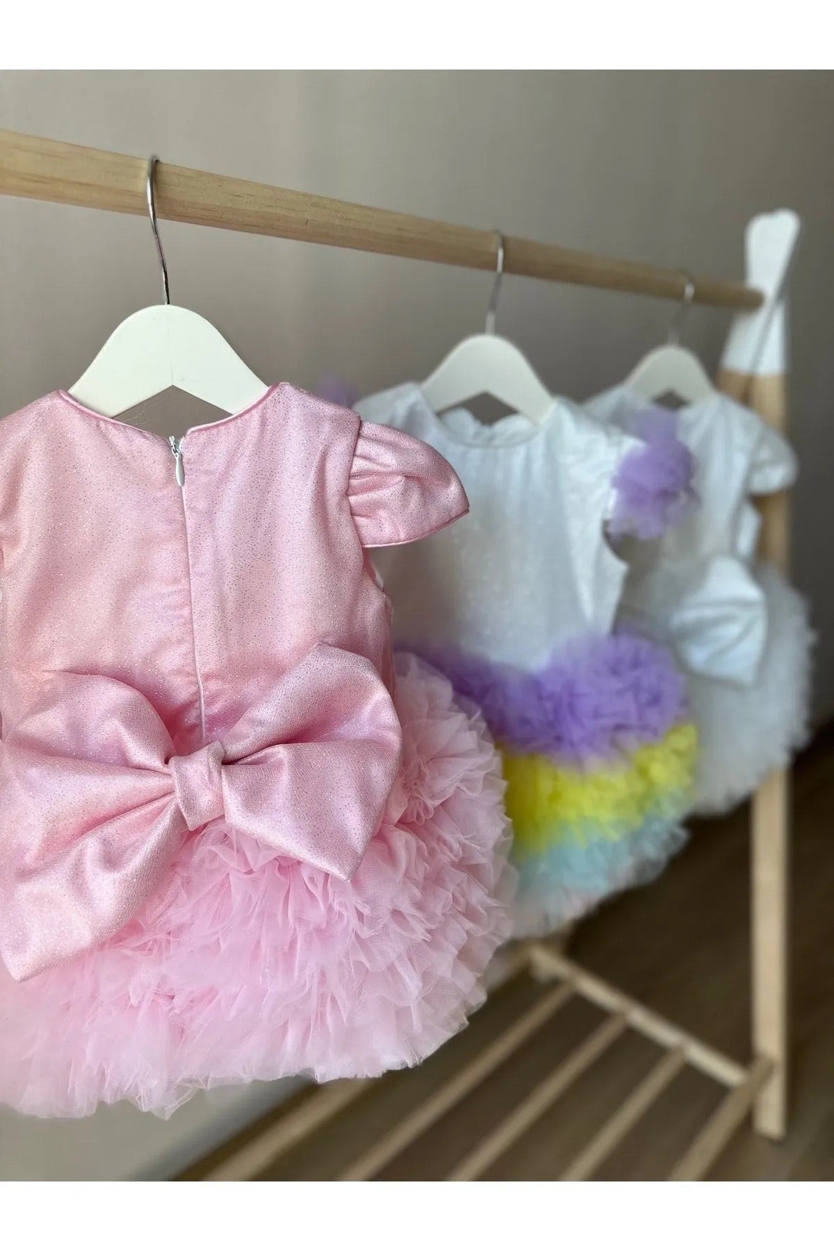 Pembe Kabarık Tütü Etekli Simli Kız Bebek Elbise