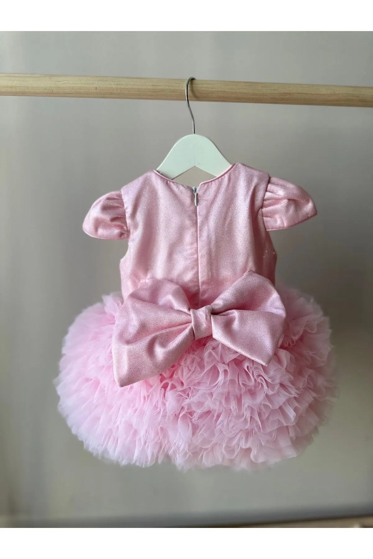 Pembe Kabarık Tütü Etekli Simli Kız Bebek Elbise