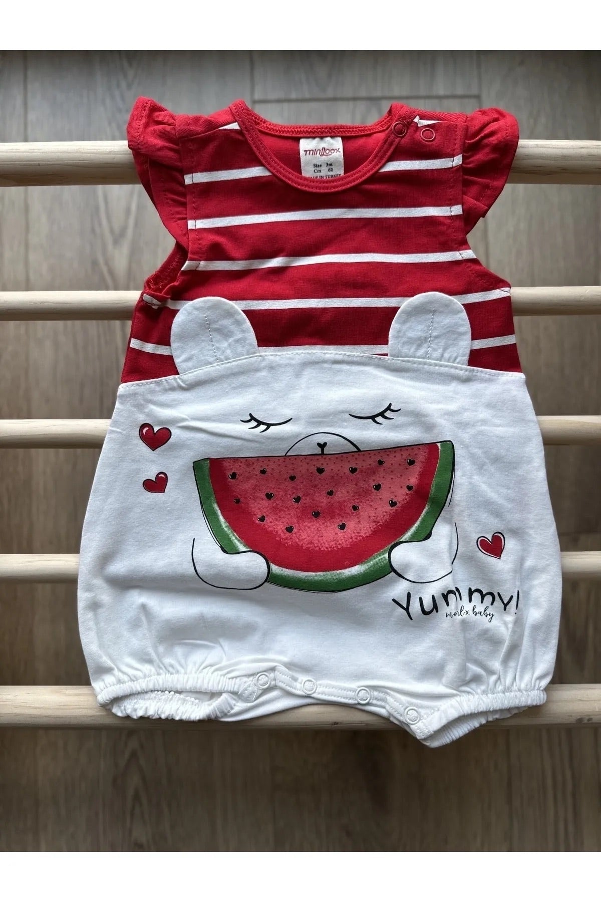 Kırmızı Karpuz Baskılı Kız Bebek Çıtçıtlı Body