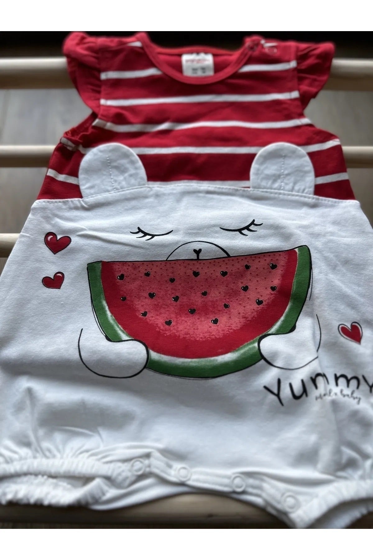 Kırmızı Karpuz Baskılı Kız Bebek Çıtçıtlı Body