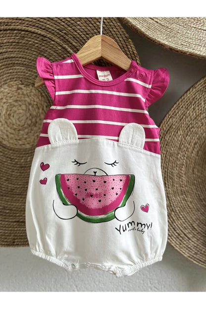 Pembe Karpuz Baskılı Kız Bebek Çıtçıtlı Body