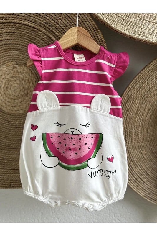 Pembe Karpuz Baskılı Kız Bebek Çıtçıtlı Body