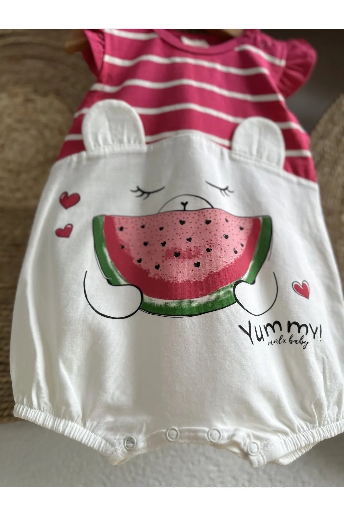 Pembe Karpuz Baskılı Kız Bebek Çıtçıtlı Body