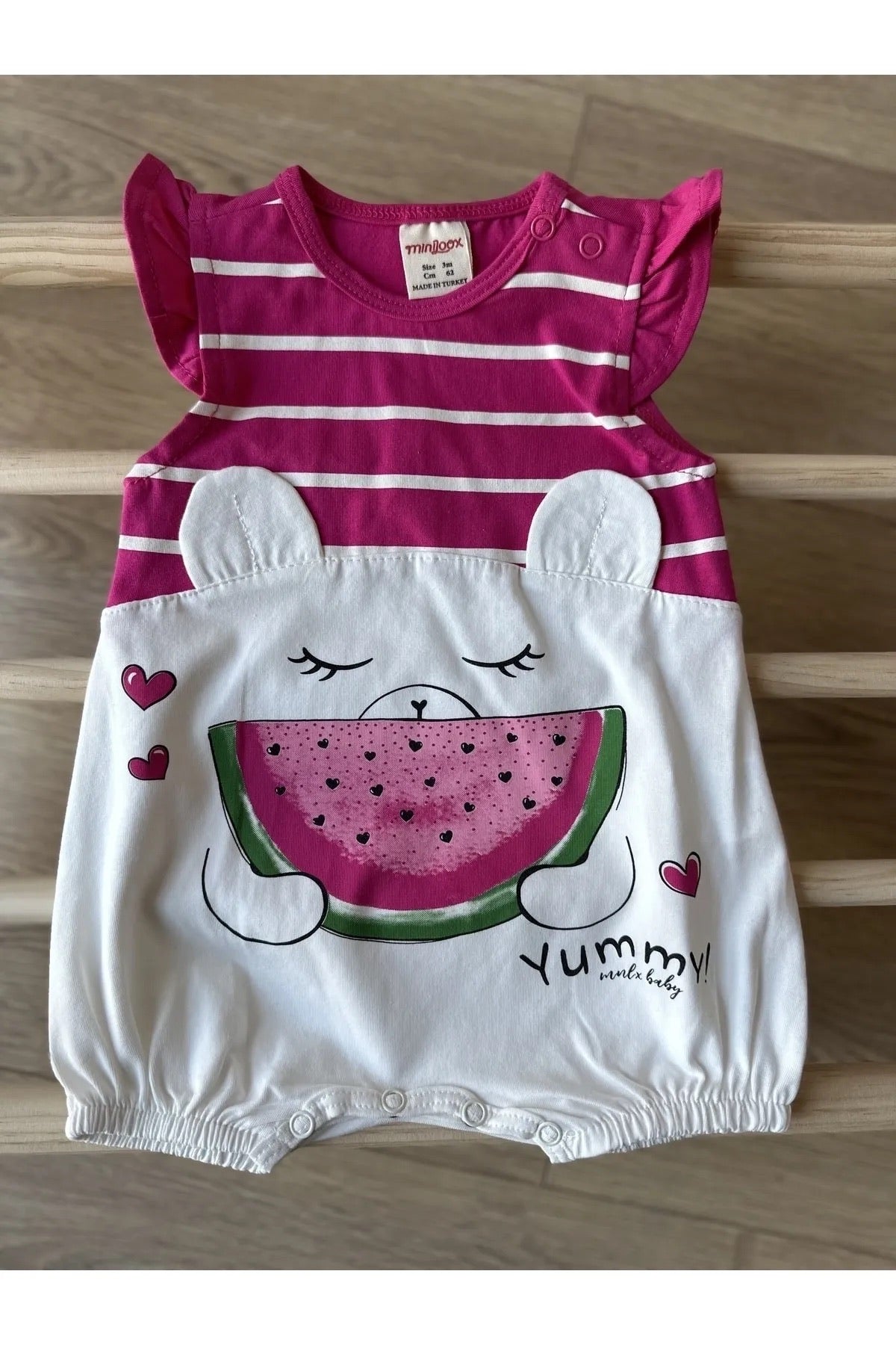 Pembe Karpuz Baskılı Kız Bebek Çıtçıtlı Body