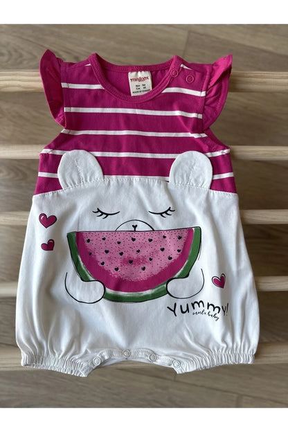 Pembe Karpuz Baskılı Kız Bebek Çıtçıtlı Body