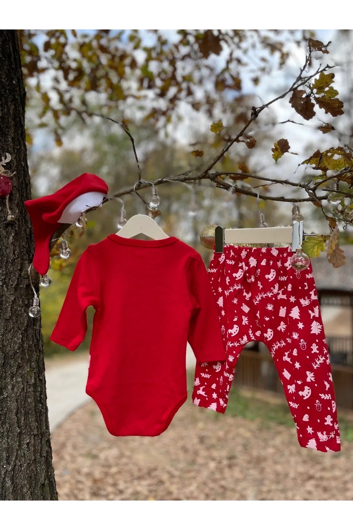 Yılbaşı Temalı Noel Baba Desenli 3'lü Bebek Takım