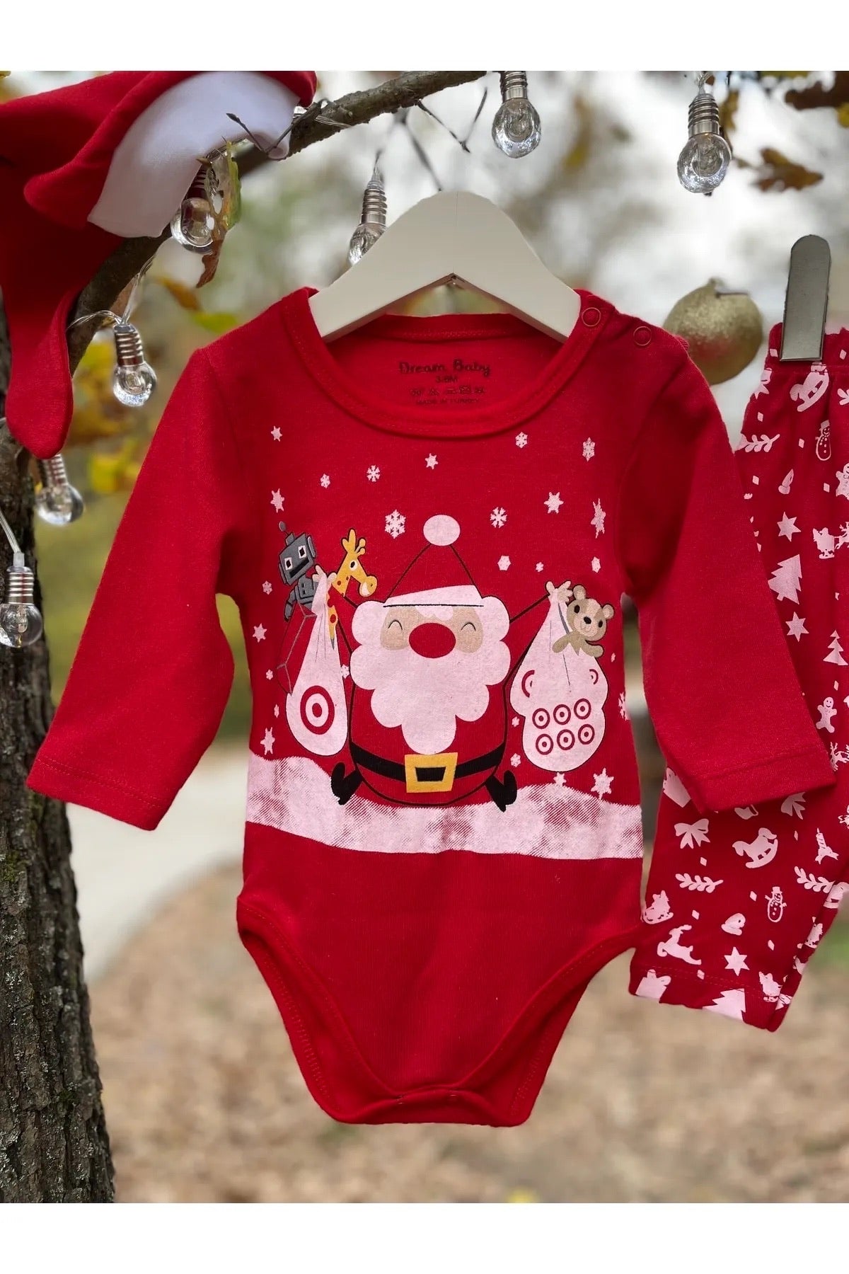 Yılbaşı Temalı Noel Baba Desenli 3'lü Bebek Takım