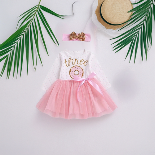 3 Yaş Doğum Günü Tütü Etekli Saç Bantlı Kız Bebek Kostüm Elbise