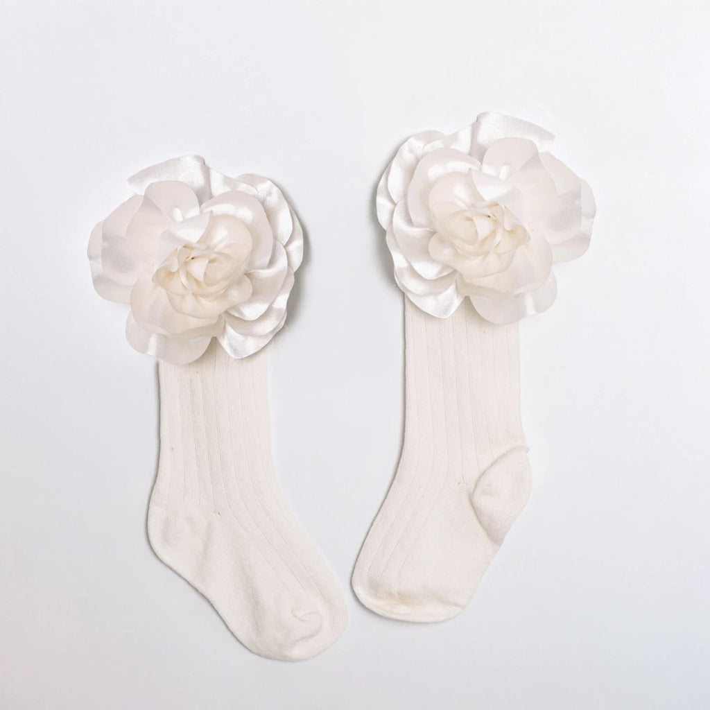 Krem Rengi Güllü Kız Bebek Çorap (0-18 Ay)