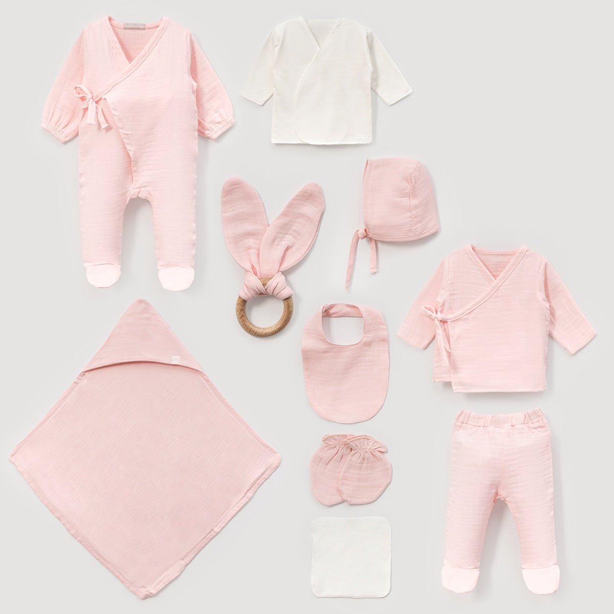 Pembe 10’lu Müslin Kız Bebek Hastane Çıkış Seti – %100 Pamuk