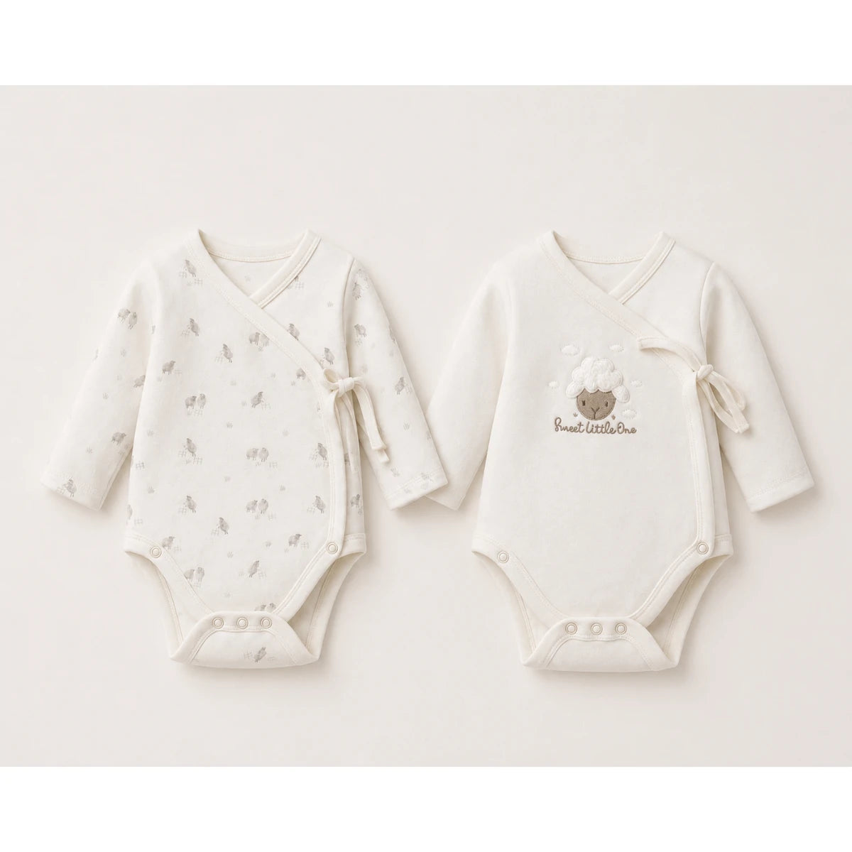 Kuzu Desenli Organik Unisex 2'li Kruvaze Çıtçıtlı Bebek Body