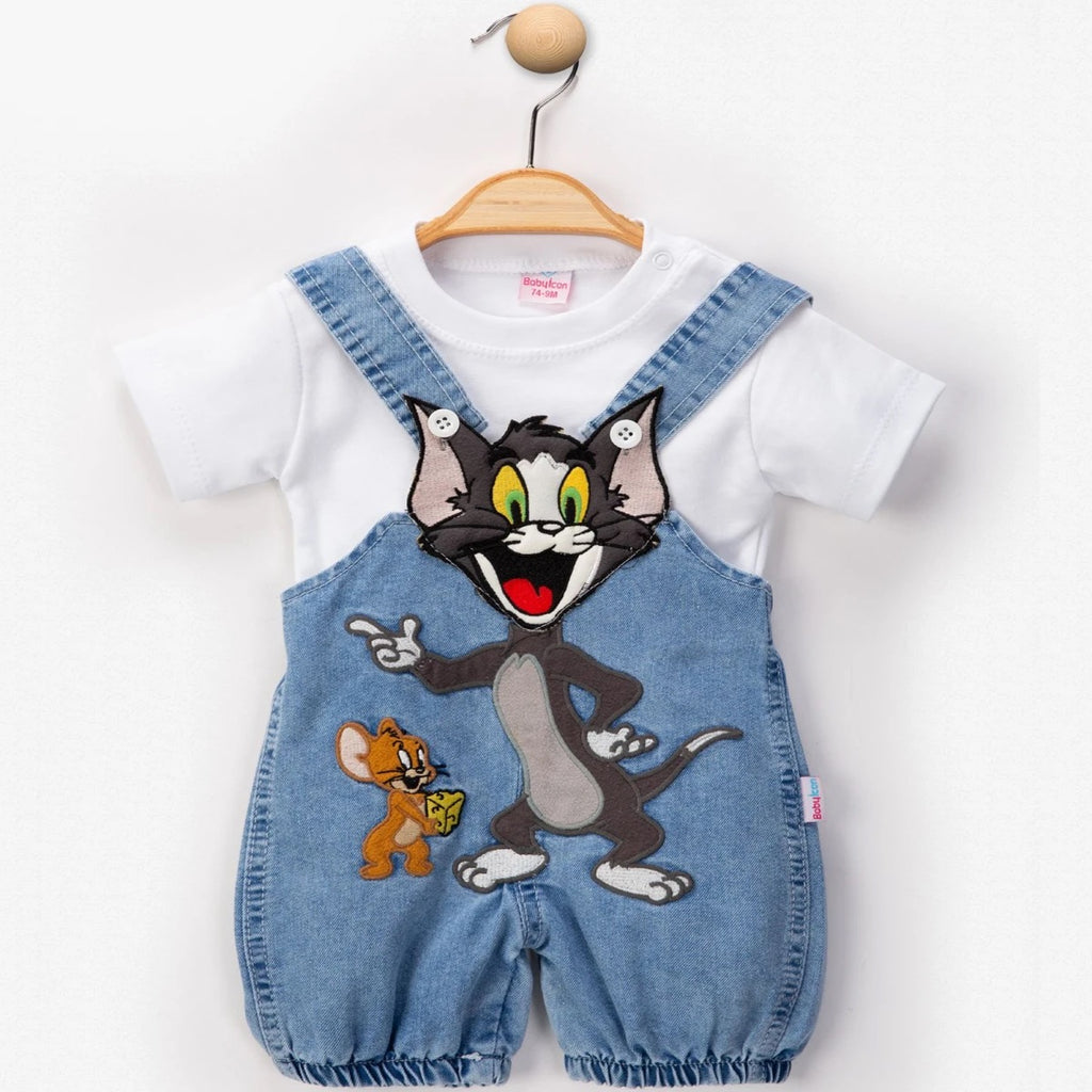 Denim Tom ve Jerry Unisex Bebek Salopet
